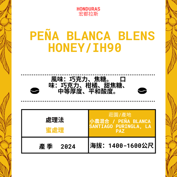 74-Peña Blanca blens Honey「小農混合莊園」宏都拉斯-Peña Blanca Santiago Puringla, La Paz -2024年- IH90處理蜜----未稅價
